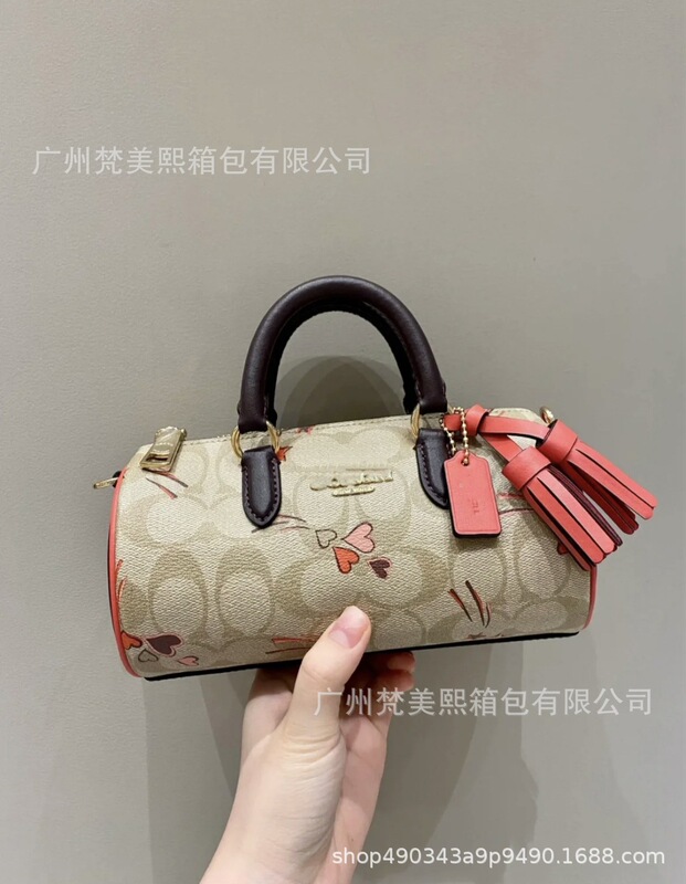 高品质蔻家涂层老花Lacey 20笔筒包欧美复古单肩斜挎包手提圆筒包|undefined