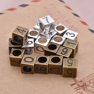 DIY Bracelet Perforated Beads Square Large Hole Numbers Silver/Bronze 7mm Zinc Alloy Jewelry Accessories