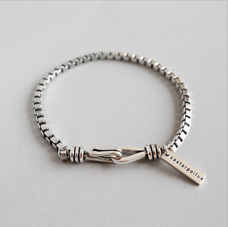 Fangxing 925 Sterling Silver ins Bracelet Women's Personalized Retro Box Chain Japanese and Korean Fashion Simple Silver Couple Bracelet for Women