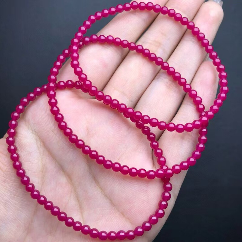 Hot Curing 3mm Natural Red Corundum Round Bead Single Ring Bracelet Jewelry Decorations