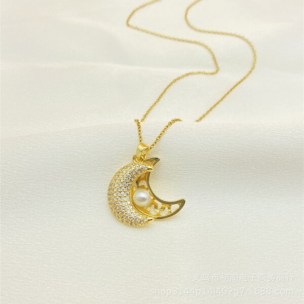 Fashionable elegant foldable necklace heart-shaped pearl