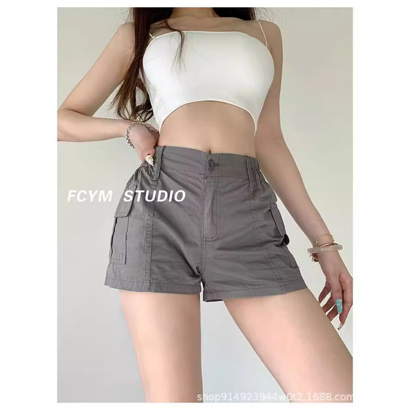plus size women's sexy hot girl elastic waist cotton work shorts women's summer casual high waist straight wide leg hot pants