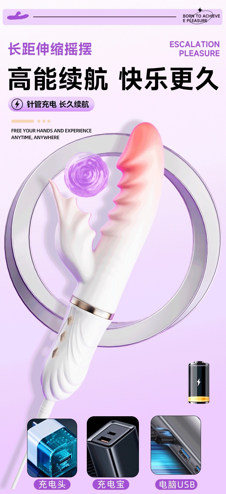 Jiuai Telescopic AV Vibrator for Women, TPE, Button Control, Under 60 dB — detail image 23