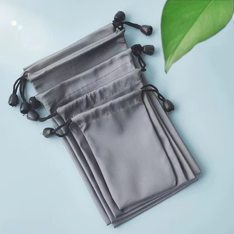 Customized Black and Gray Storage Bag Waterproof Leather Drawstring Flap Pocket Pants Headphone Protection Drawstring Bag Packaging Cloth Bag