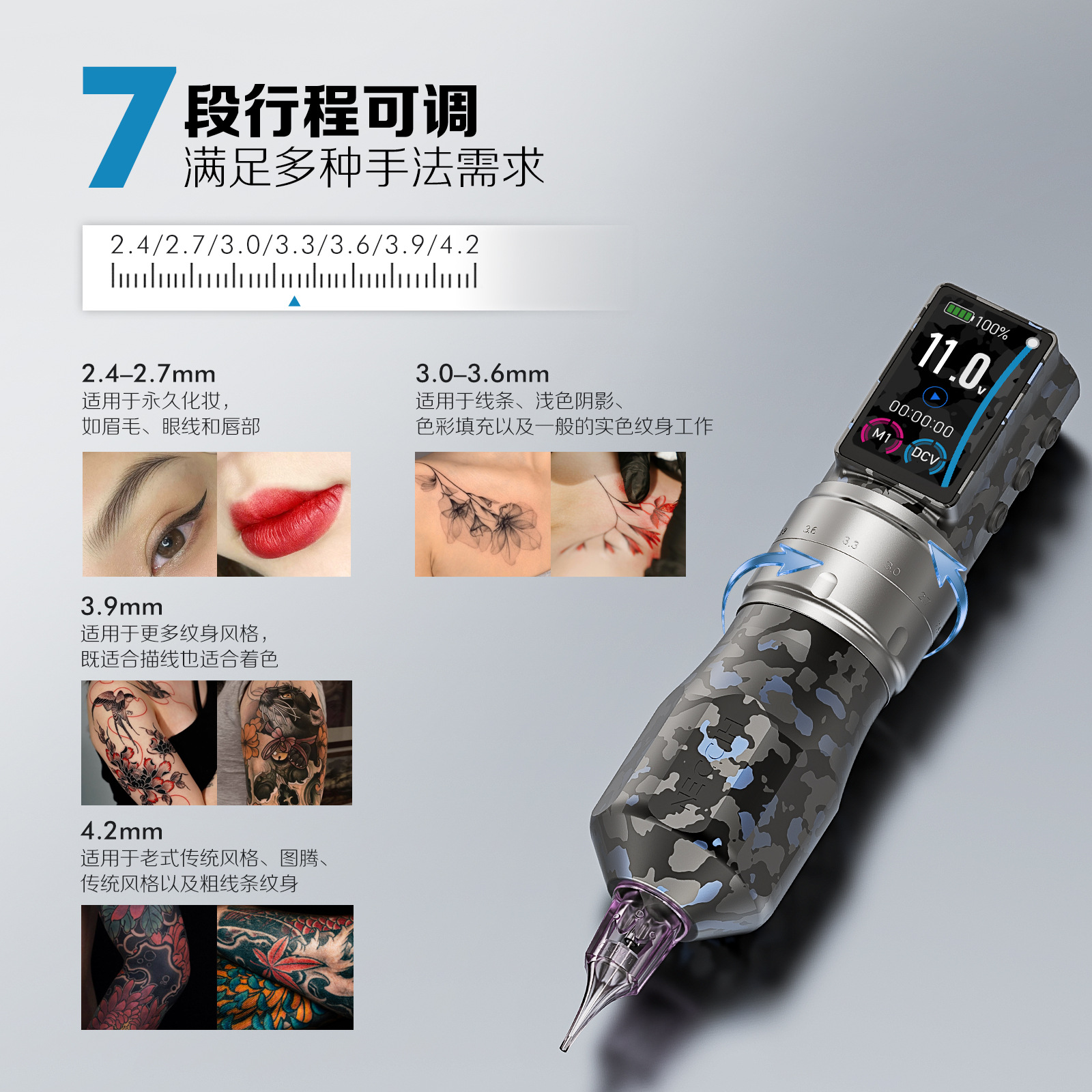 Nechi Wireless Tattoo Machine Current Meter Multifunctional All-in-One Machine Color Screen Frequency Adjustment for Line Cutting and Shading Professional Tattoo Pen