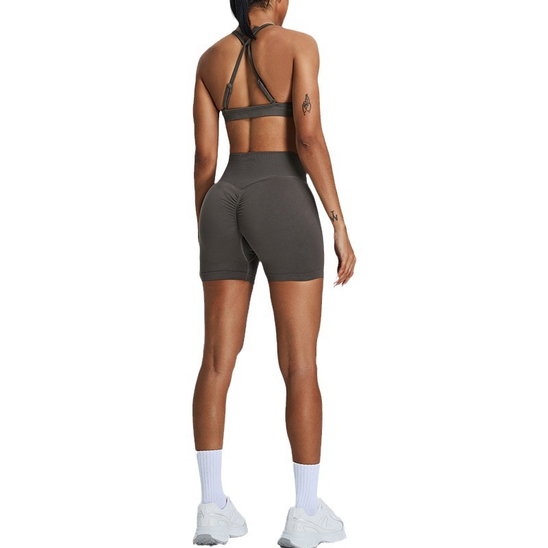 Traje de ropa de yoga sin costuras de nuevo estilo transfronterizo, ropa interior deportiva plisada femenina, traje de ropa de fitness ajustada para correr al aire libre