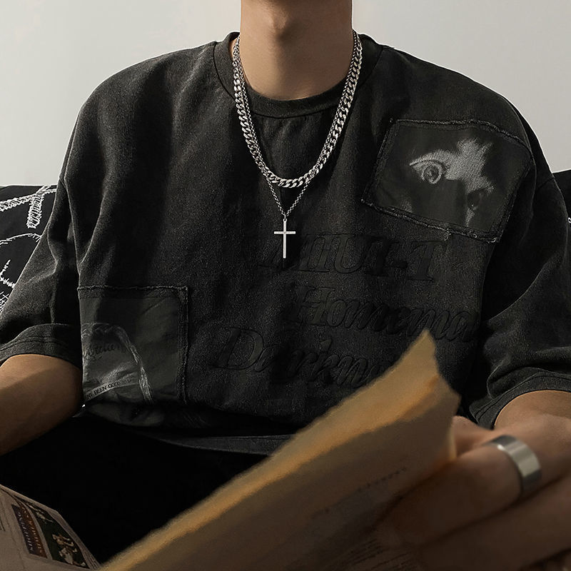 Collier croix double couche pour homme, style hip-hop européen et américain, tendance Instagram, design de niche, cubain_voghion.com