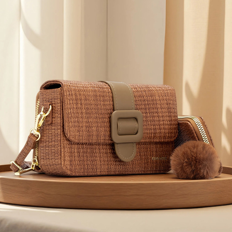 New Simple Women's Straw Bag Long Wallet Coin Purse Card Holder Mobile Phone Bag Three-In-One Shoulder Bag Crossbody Bag New Simple Women's Straw Bag Long Wallet Coin Purse Card Holder Mobile Phone Bag Three-In-One Shoulder Bag Crossbody Bag