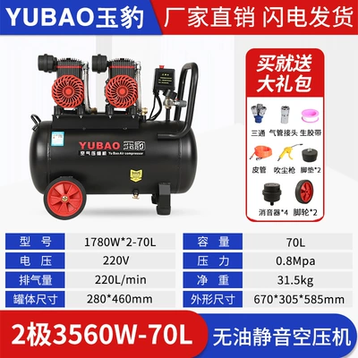 Oil-free Mute 220V Woodworking Spray — Hava kompressorları - 70l-1780w-intelligent-start-stop-double-solenoid-valve