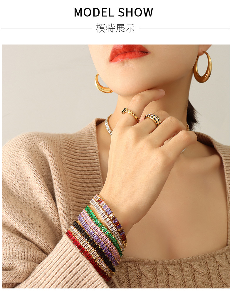 exaggerated color zircon necklace bracelet titanium steel 18k jewelry wholesale