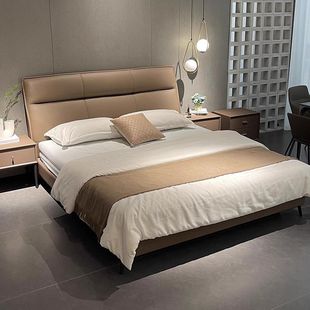 Custom Modern Light Luxury Double Bed, Elegant Master Bedroom Wedding Bed, Single Bed, Solid Wood, Simple Small Apartment Italian Minimalist Cross-Border Style