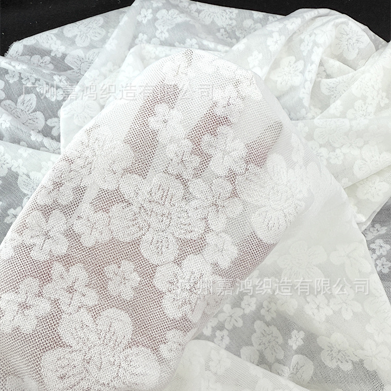 Tejido de encaje elástico de poliamonio tamaño de tela jacquard de ciruela tela de ropa de mujer blusa tela camisa