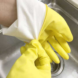 家用乳胶手套  家务清洁喷绒橡胶洗碗手套加绒里冬季保暖护手胶皮