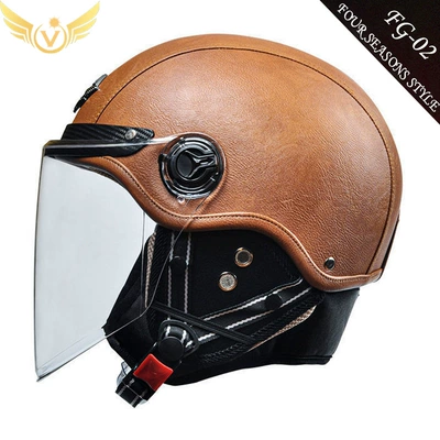 Motosiklet kaskı (dəbilqə): Harley Half Helmet, Winter Warm - brown-long-transparent-mirror