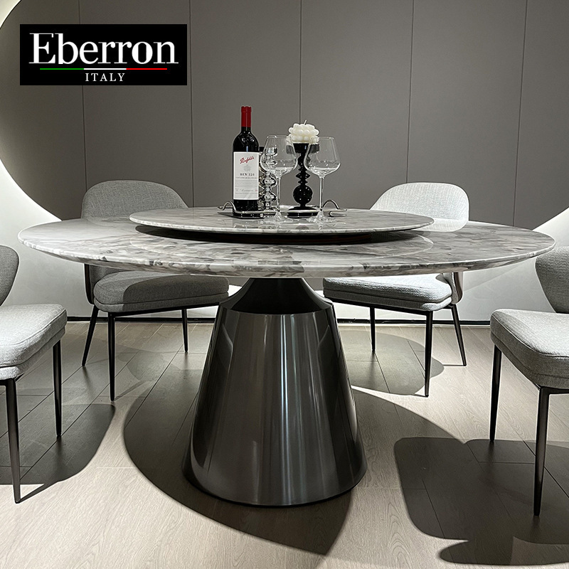 Oreo Gray Luxury Stone Dining Table Italian High-End Home Round Table Villa Hotel Light Luxury Natural Marble Dining Table