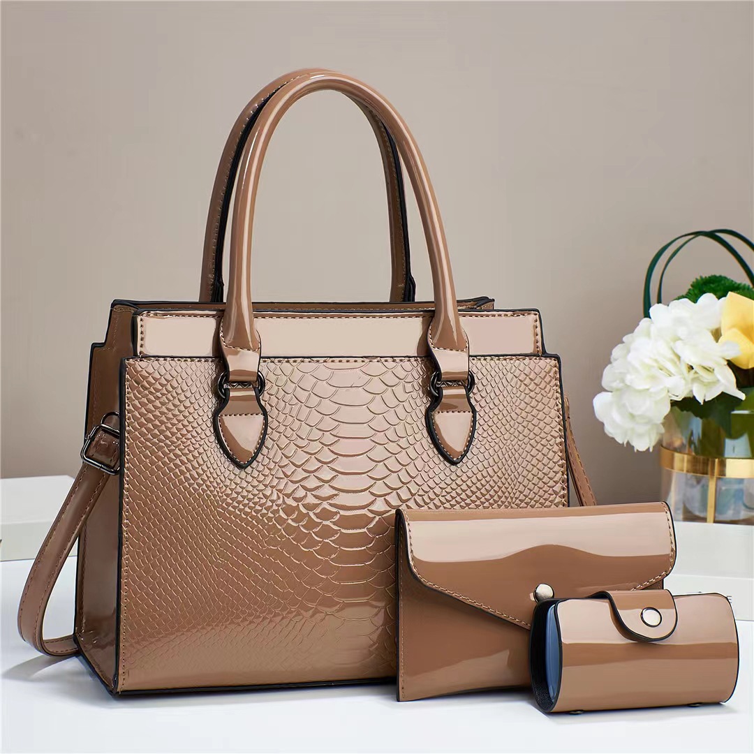 Solid Color Pattern All Seasons Season Women's Pu Leather Solid Color Elegant Vintage Style Classic Style Square Zipper Card Holder Bag Sets Tote Bag