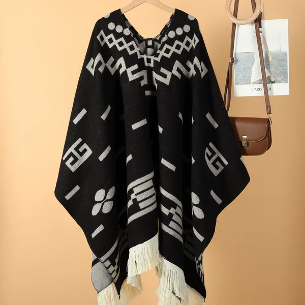 Western Denim Style Men's and Women's Shawl Travel Cape Photographing Shawl Tassel Pullover Warm Outdoor Large Cape