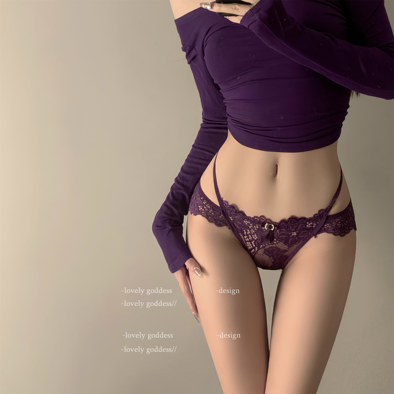 「Lg」Pure Love Beauty* Goddess Sexy Lace Briefs European and American Bow Hollow Thong