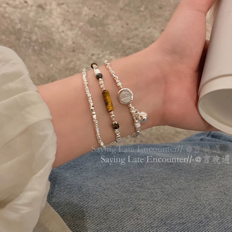 Broken Silver Several Two ~ Cat's Eye Stone Beaded Simple Bracelet Women's Light Luxury Niche Delicate High-end 2024 New Arrival Jewelry