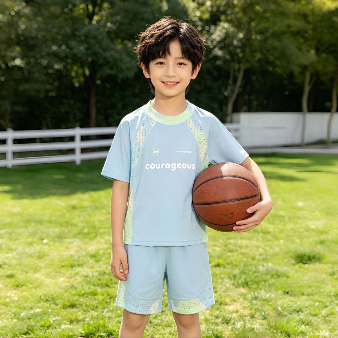 Trajes deportivos para niños de verano nuevos niños secos rápidos transpirables niñas pantalones cortos de mangas cortas ropa infantil mayorista image 7