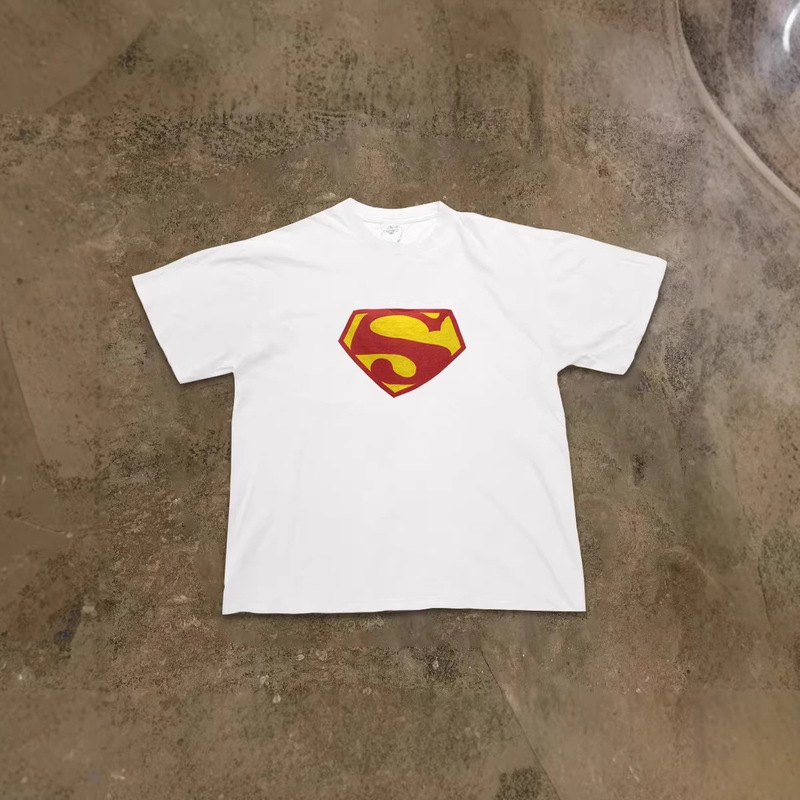 250g heavy-weight pure cotton! American-style oversize Superman logo print loose-fitting short-sleeve T-shirt for couples, men's Y2K