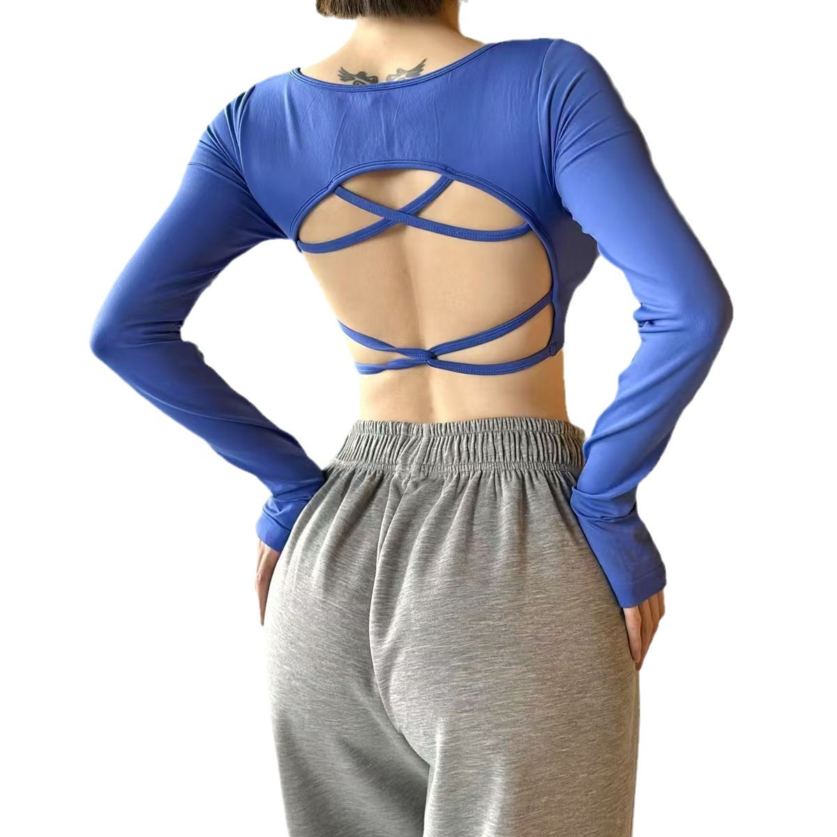 Yoga acondicionamiento con cojín de pecho sexy de espalda abierta camiseta camiseta deportiva de chica caliente camiseta profesional de mangas largas