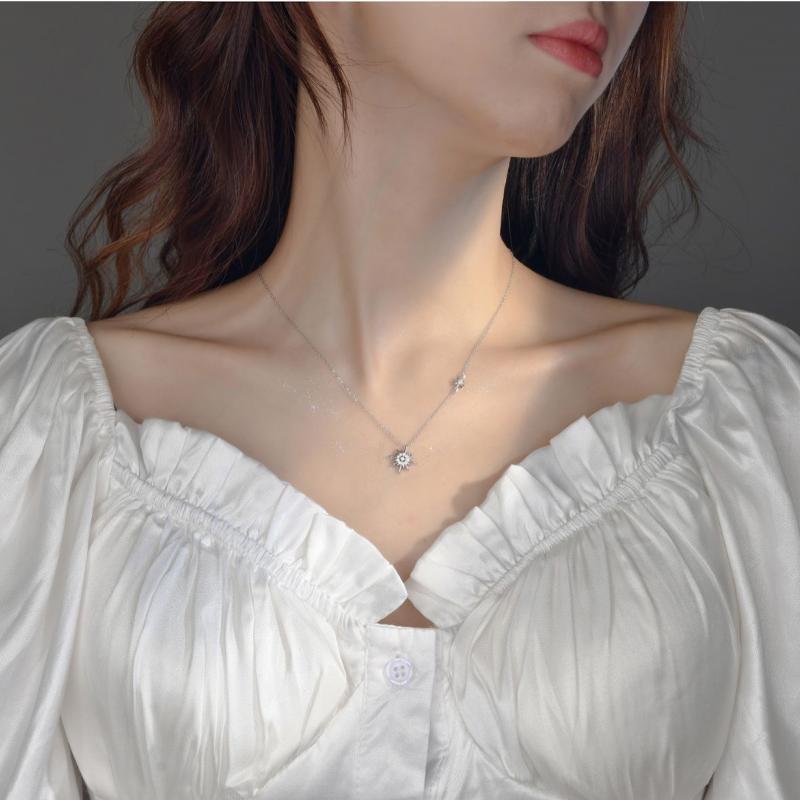 Holiday, Shopping Occasion 925 Sterling Silver Material 925 Sterling Silver Zircon Inlay Star Pendant Necklace