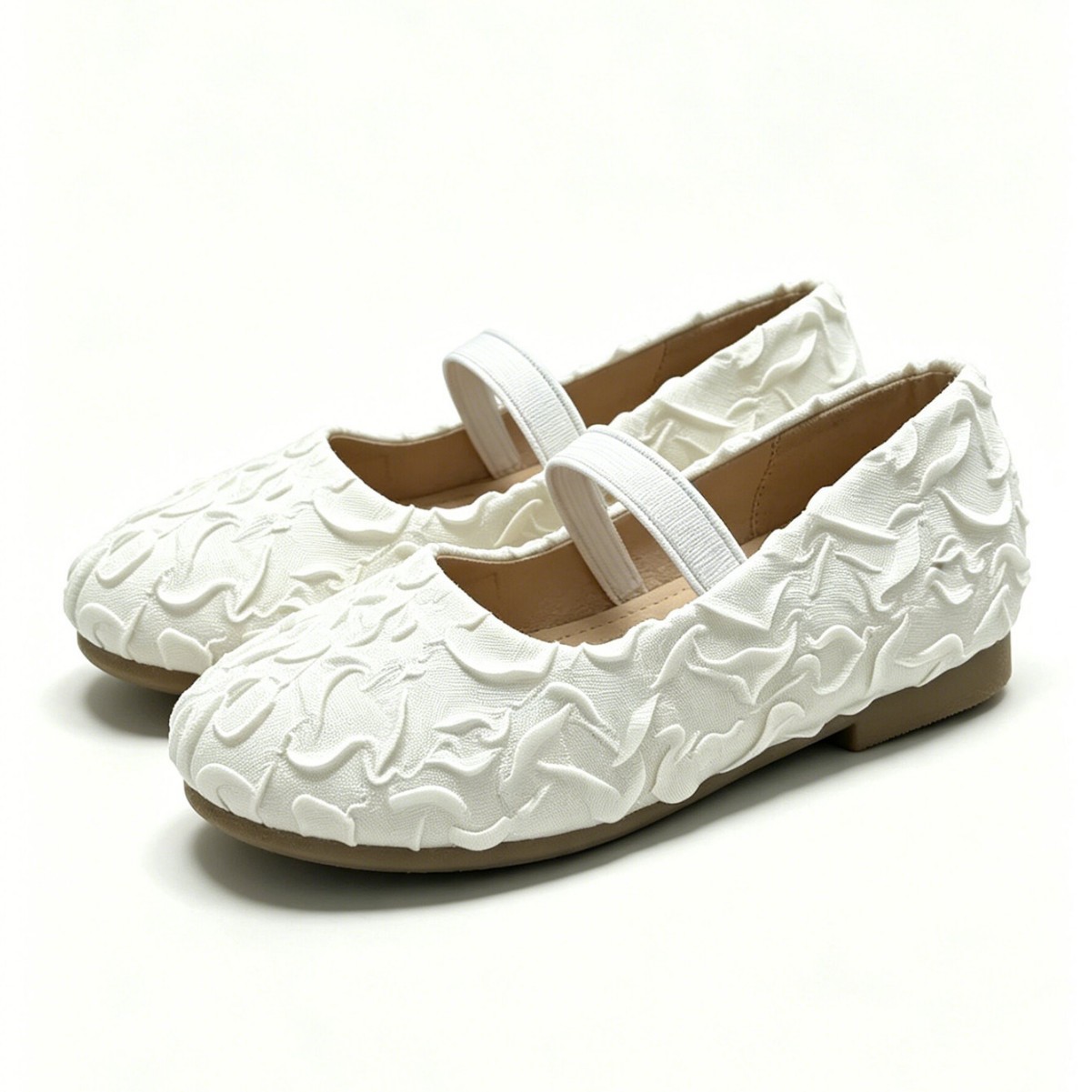 French-Style Pleated Girls' Flat Shoes, Spring and Autumn Soft-Soled Elastic Band Princess White Shoes, Children's Flat Dance Shoes