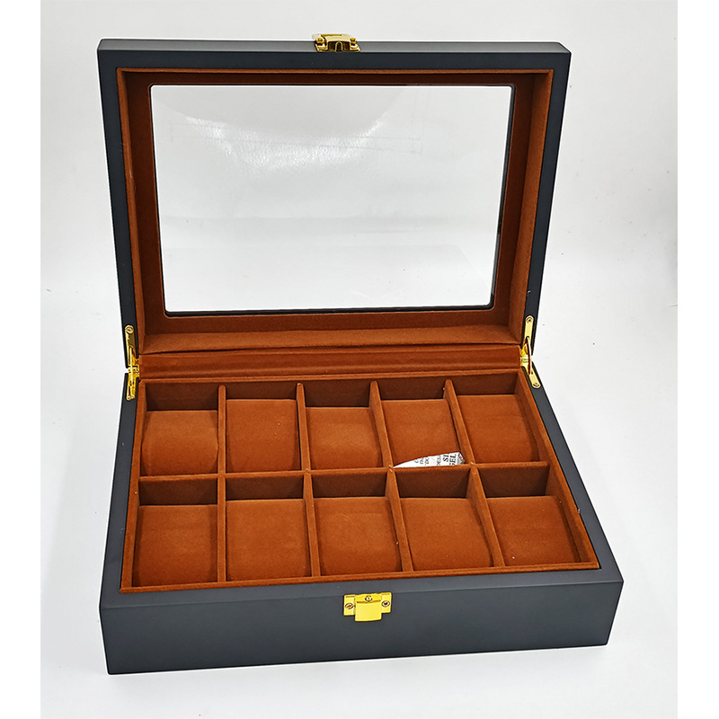 Spot Wholesale Brown Lined Watch Storage Box 10-Bit Matte Black Watch Packaging Box Collection Display Box