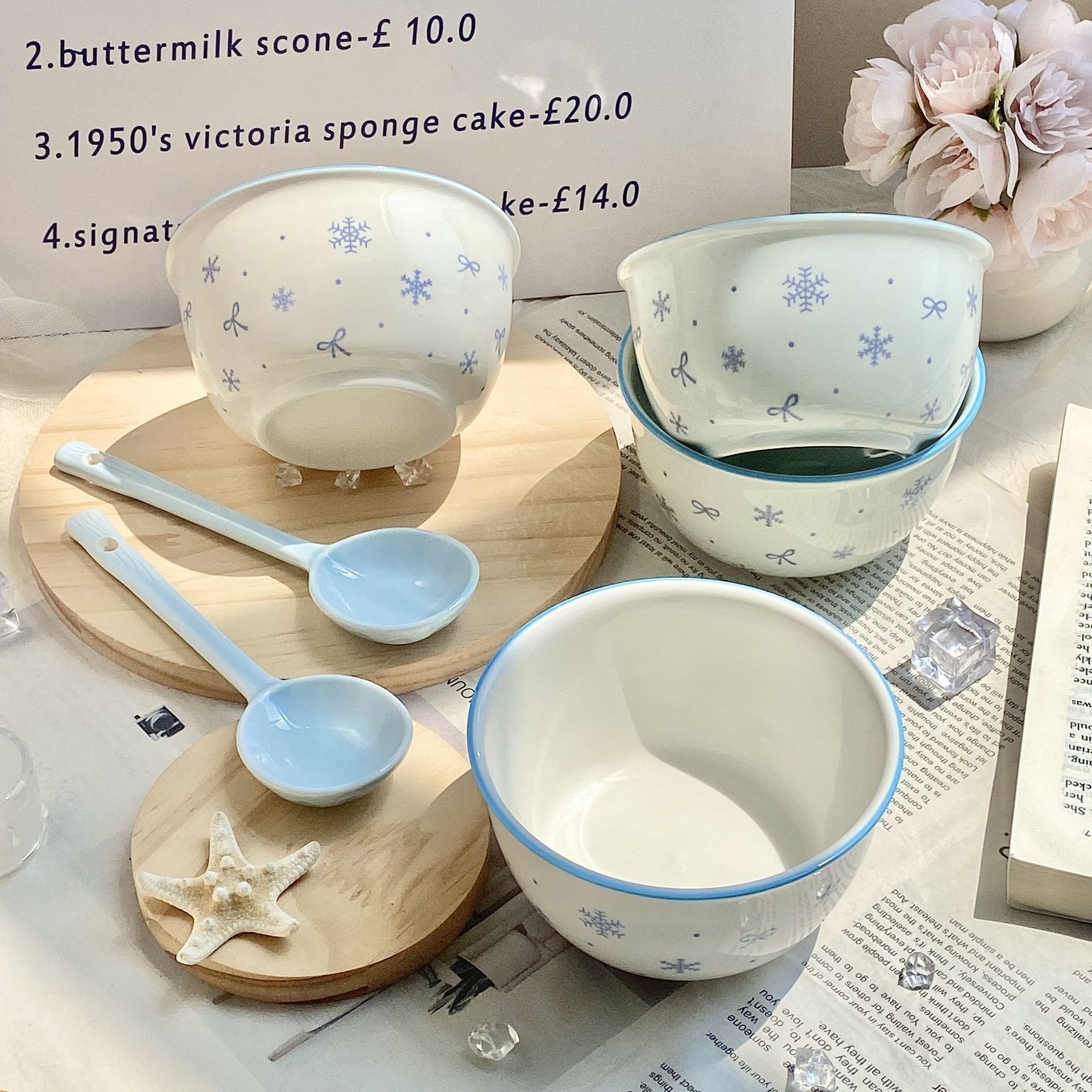 New Underglaze Snowflake Ceramic Tableware Set, Rice Bowl, High...