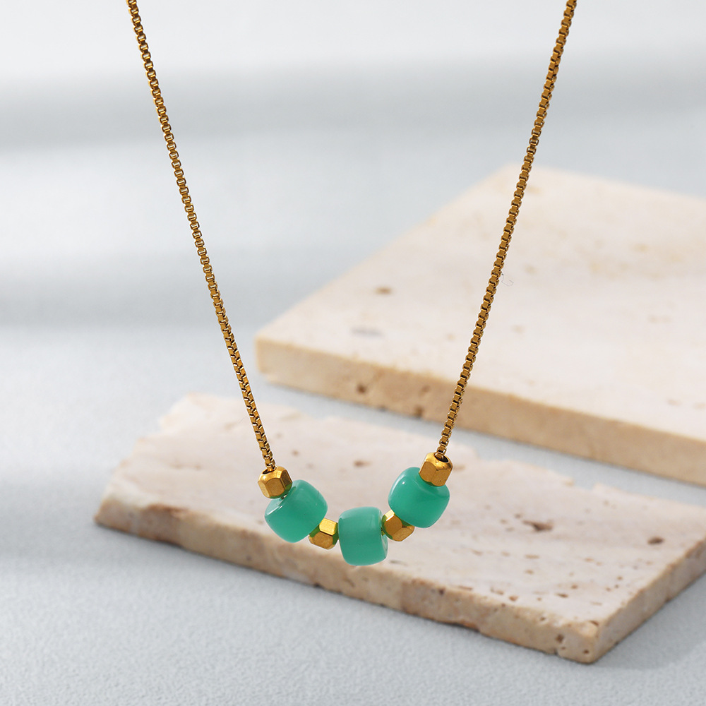 1 Piece Fashion Jewelry Stainless Steel Natural Stone Beaded Plating Necklace_colorza_5