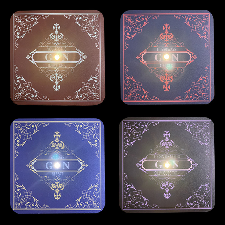 Plataforma transfronteriza sensor de gravedad luz posavasos bar suministros de atmósfera cerveza bebida fabricante de posavasos led