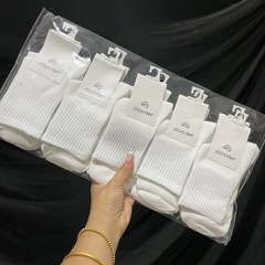 Mid-calf socks, autumn and winter, breathable and versatile for men and women, solid color black and white parallel bars, college style sports cotton socks with letters