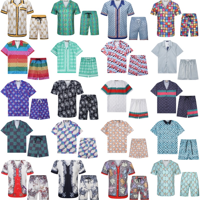 Cross-border wholesale men's shirt summer tide brand fan ancient fan family full body letter printed short sleeve T-shirt two-piece set