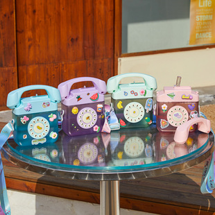 Internet Celebrity Creative Large-Capacity Telephone Nozzle Plastic Water Cup Diagonal Strap Straw Children's Outdoor Kettle