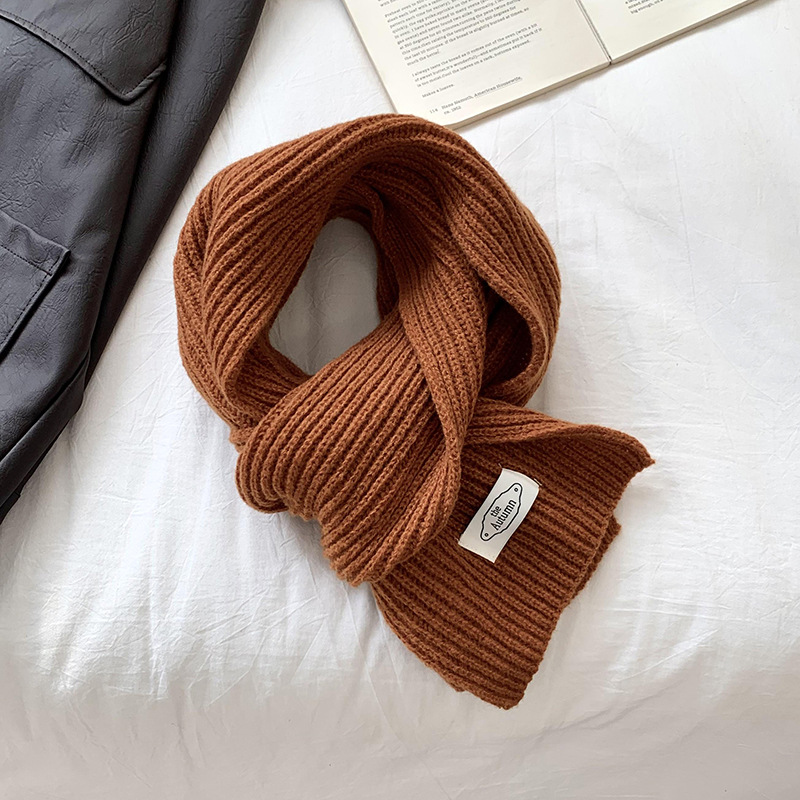 Bufandas de color sólido para mujeres 2025 invierno coreano interior de punto caliente antifrío etiquetado pareja escolares moda