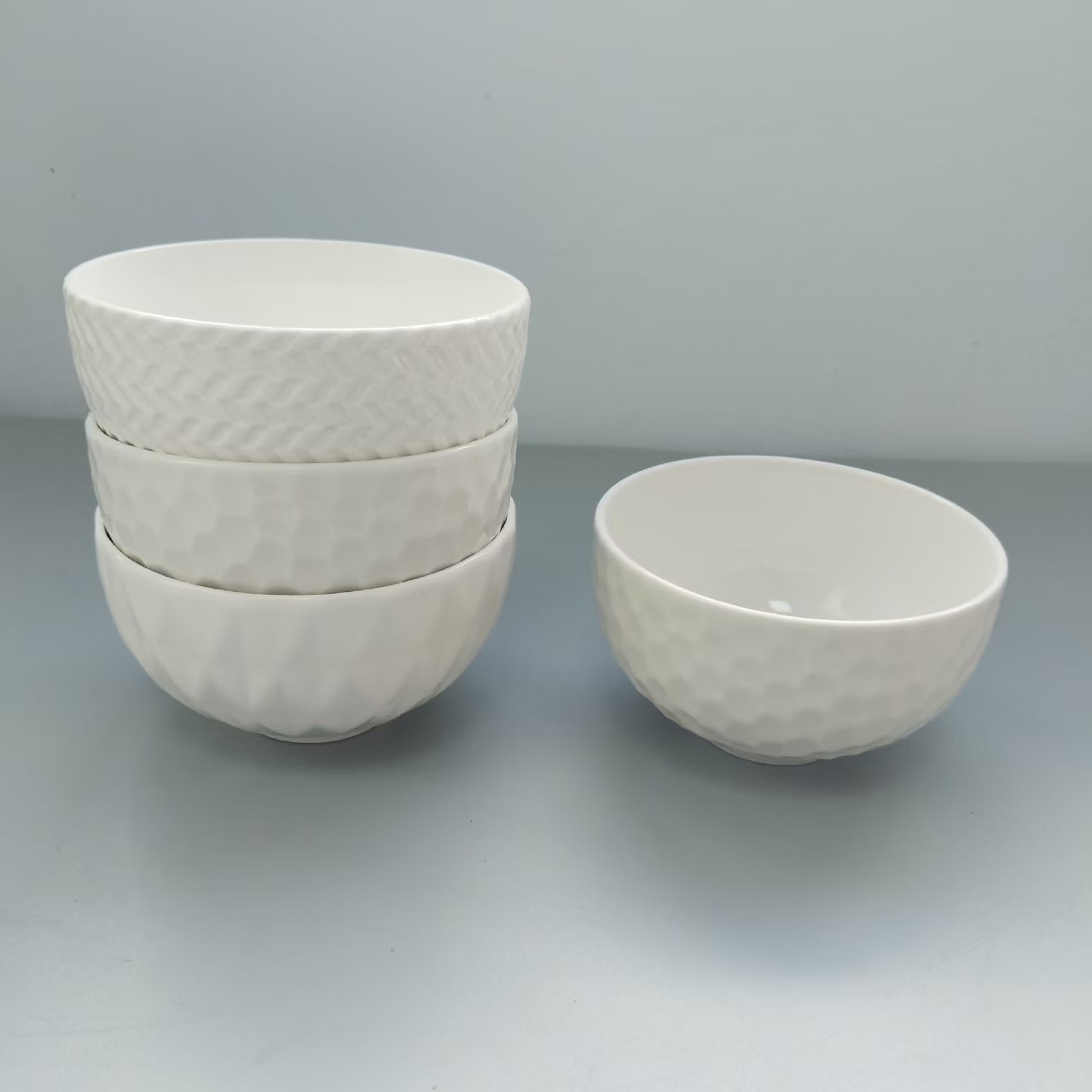 Nordic light luxury pure white relief ceramic bowl home eating bowl…