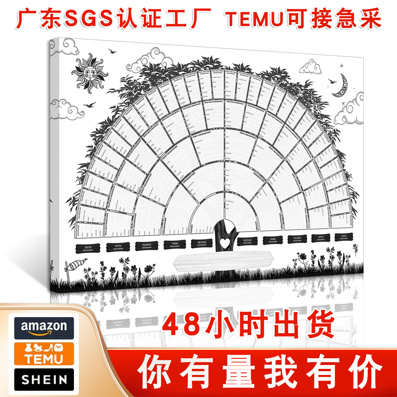 Temu Hot-Selling Custom Family Tree Bedroom Hanging Painting Inkjet Canvas Painting Core Modern Simple Living Room Decorative Painting