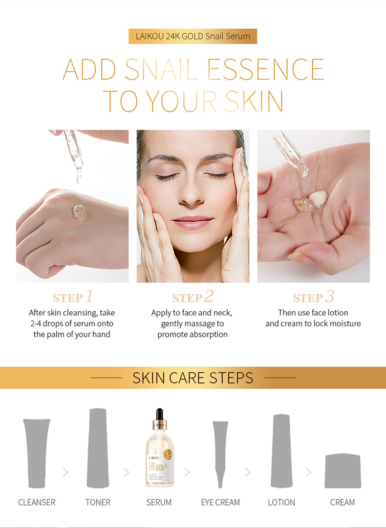 Cross-border Laicome French 24k Gold Snail Essence 100ml Moisturizing Skin Care products Wholesale manufacturer in stock undefined