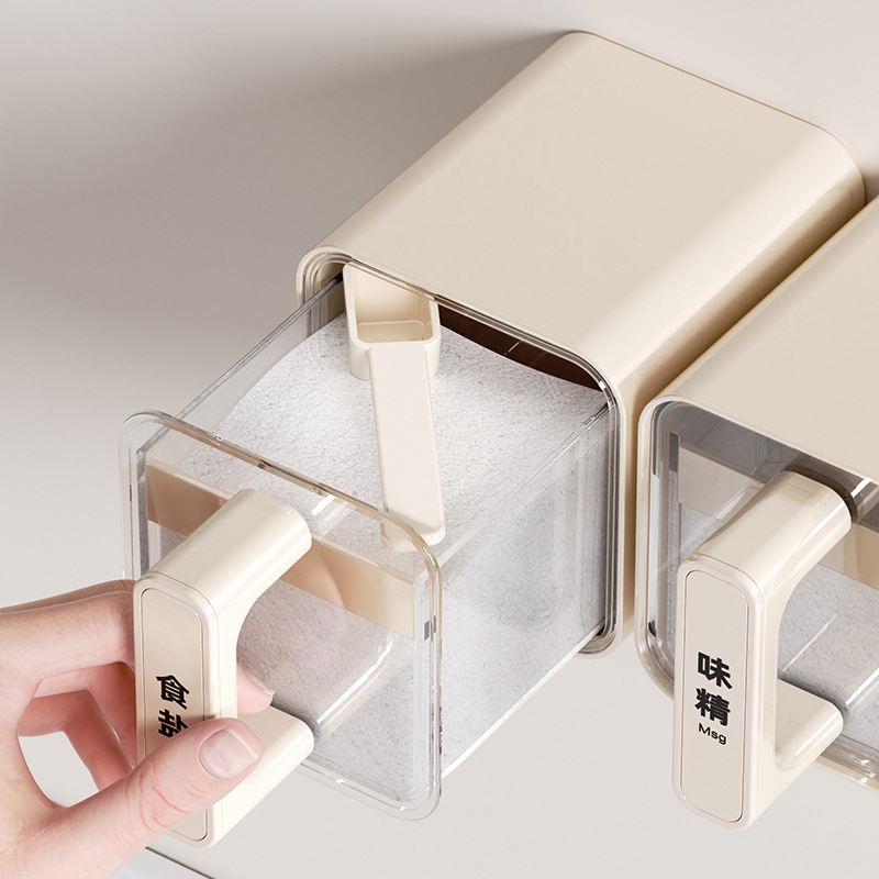 Caja de condimentos de cocina tipo pared caja de almacenamiento de condimentos domésticos de alta gama nuevo condimentos sellados sal MSG condimentos lata