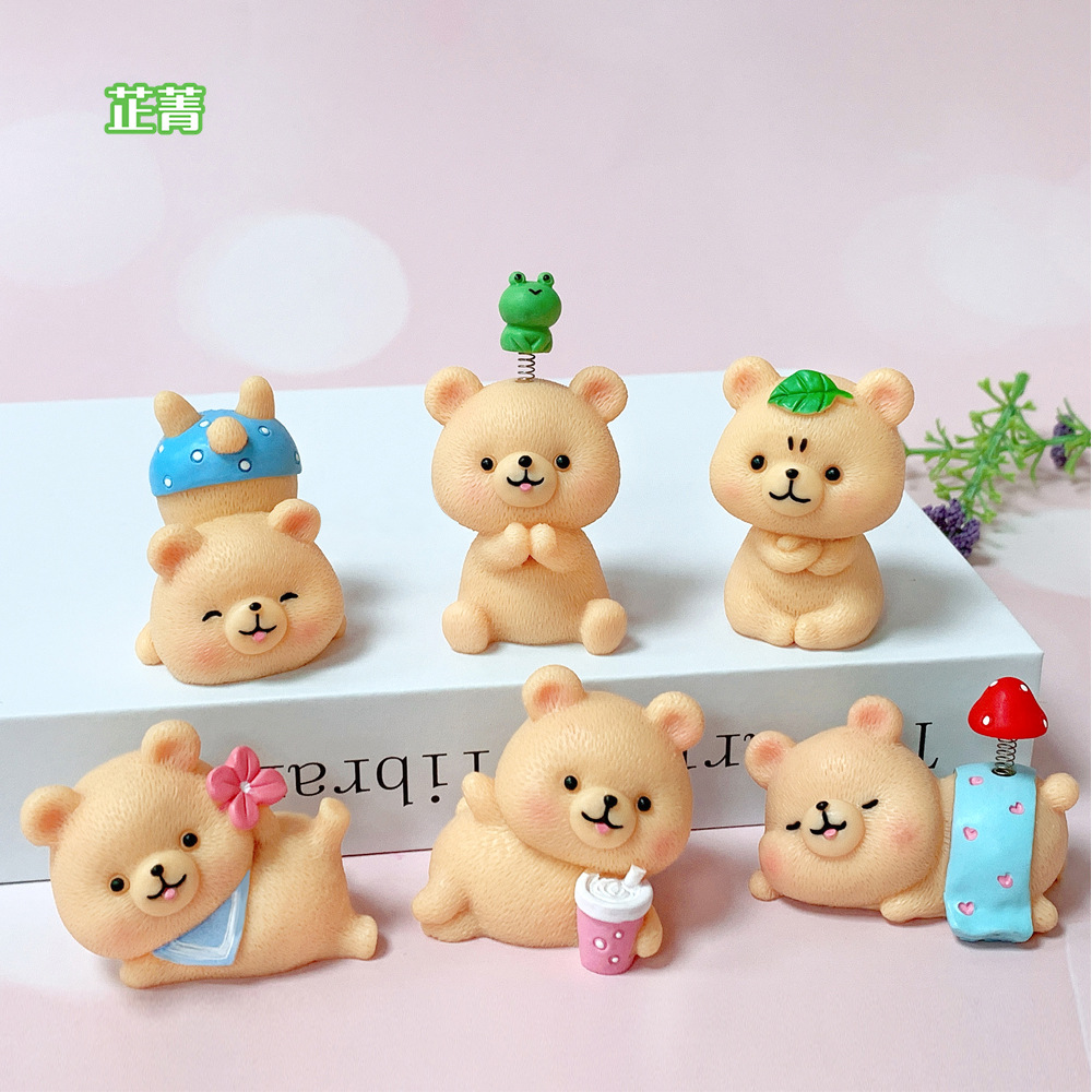 创意小熊蛋糕烘焙装饰摆件 汽车车载摆设 微景观装饰品树脂工艺品