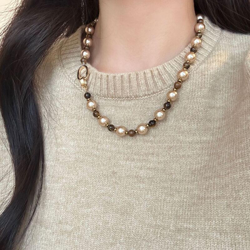 美拉德高级感虎眼石吊坠长款毛衣链小众项链女款百搭复古秋冬饰品|undefined