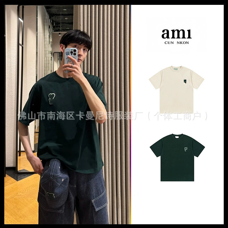 AMI Cui Yu-Чжи совместно свободная футболка из хлопка с контрастным цветом WDC значок с коротким рукавом 2025 летняя мужская и женская куртка