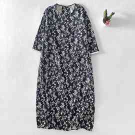 实拍  夏季环保印染盐缩碎花棉休闲半袖宽松连衣裙