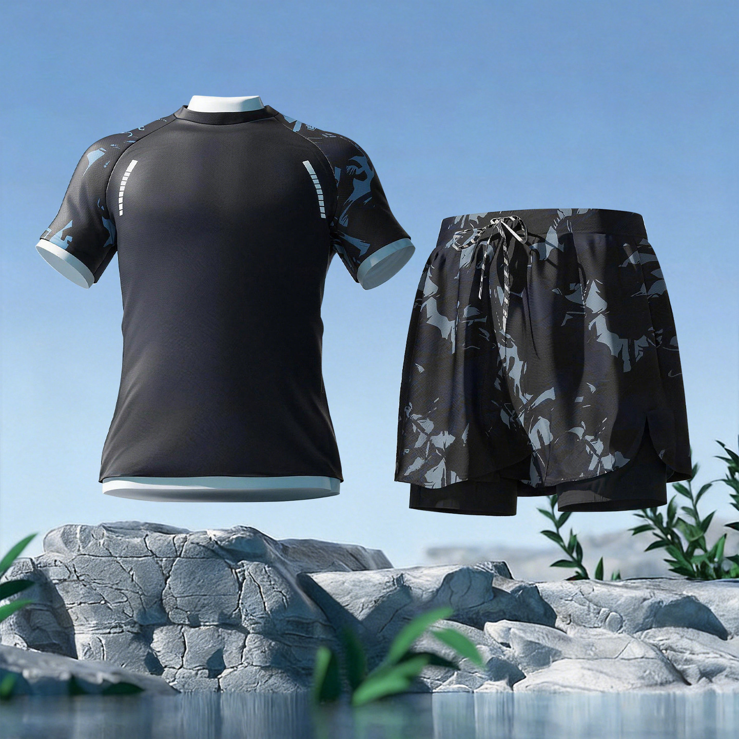 Traje estampado azul marino / L (recomendado 50,00 kg-55,00 kg