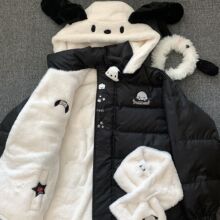 秋冬季加绒袄双面穿兔棉服女生羊羔毛连帽冬季外套夹克加厚面包服