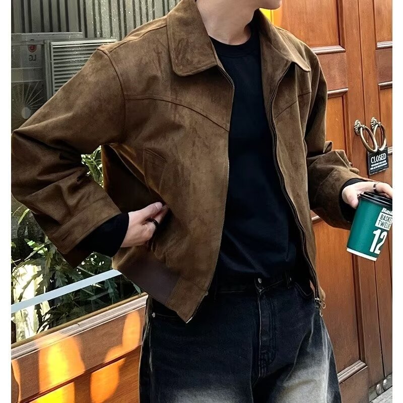 Vintage Suede Jacket Men's American Style Street Cheap Cheap High-end Sense Hip Hop Top Teenager Zipper Jacket