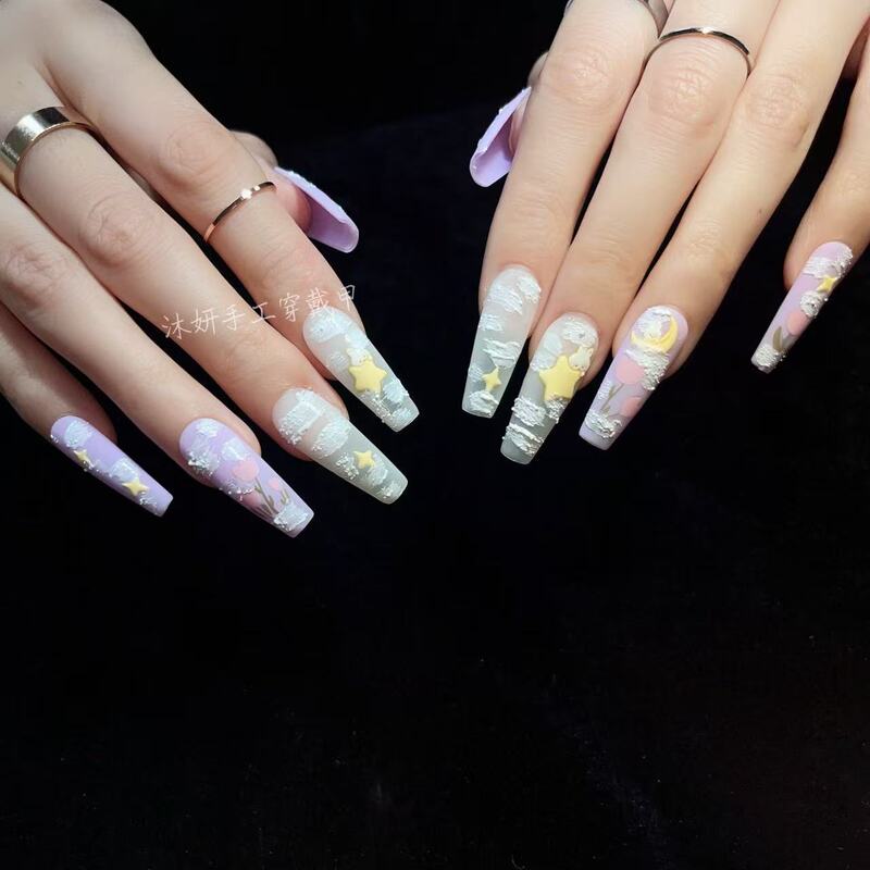 Mu Yan Handmade Armor Real Shot Oil Painting Gentle White Fairy Wind Sugar Stereo Explosions Small Fresh Nail Art Wear Armor