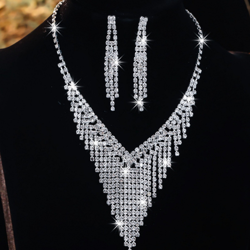 heiße Halskette Set Braut Halskette Ohrringe Zirkon Schmuck Bankett Party Schmuck Set_voghion.com
