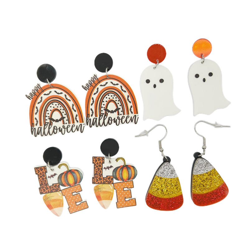 Pumpkin, Letter, Ghost Pattern Women's Gender 1 Pair Halloween Cute Funny Pumpkin Letter Ghost Arylic Drop Earrings
